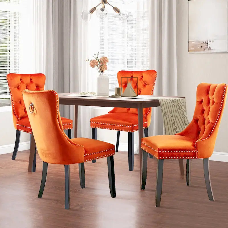 Lot de 2 chaises de salle à manger modernes en velours, chaises d'appoint rembourrées avec pieds en bois, garniture cloutée, chaises de salle à manger modernes - N/A