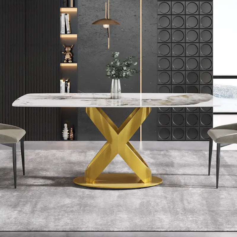 Table à manger rectangulaire moderne en pierre frittée de 180 cm pour 8 personnes