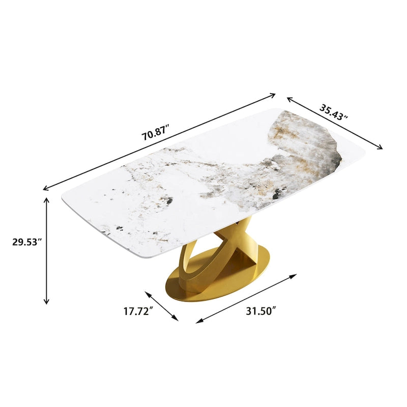 Table à manger rectangulaire moderne en pierre frittée de 180 cm pour 8 personnes