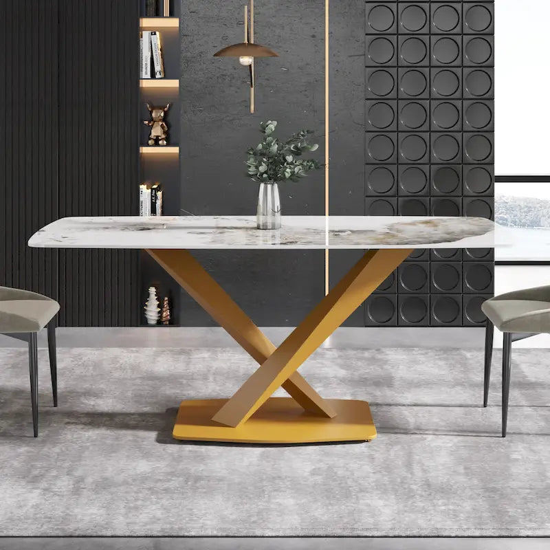 Table à manger rectangulaire moderne en pierre frittée de 180 cm pour 8 personnes