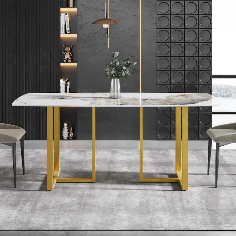 Table à manger rectangulaire moderne en pierre frittée de 180 cm pour 8 personnes