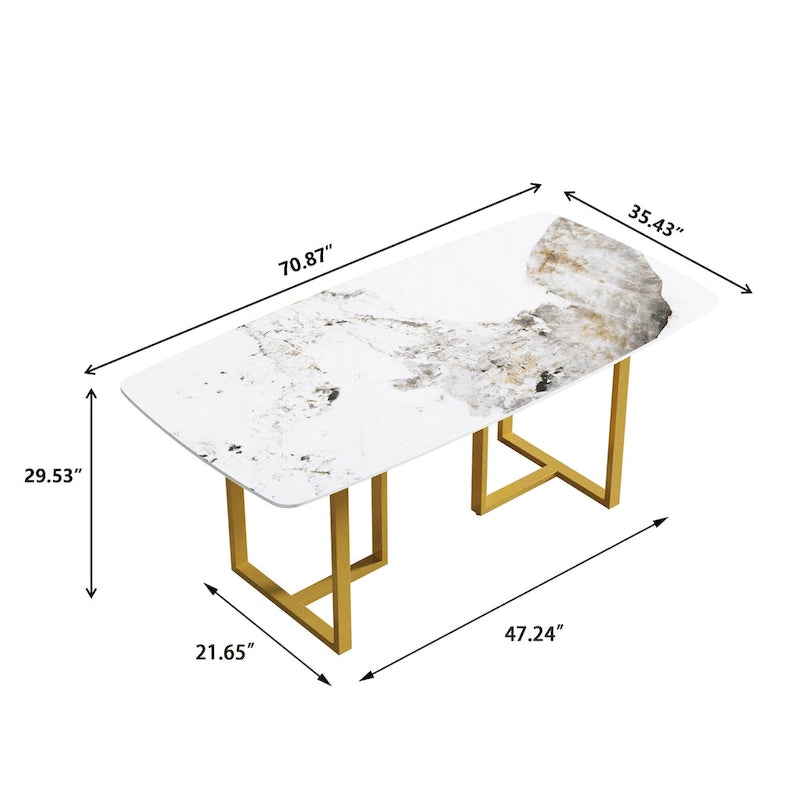 Table à manger rectangulaire moderne en pierre frittée de 180 cm pour 8 personnes