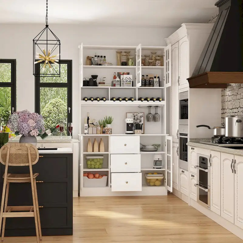 78,9 Buffet de garde-manger avec huche Meuble de rangement de cuisine autoportant