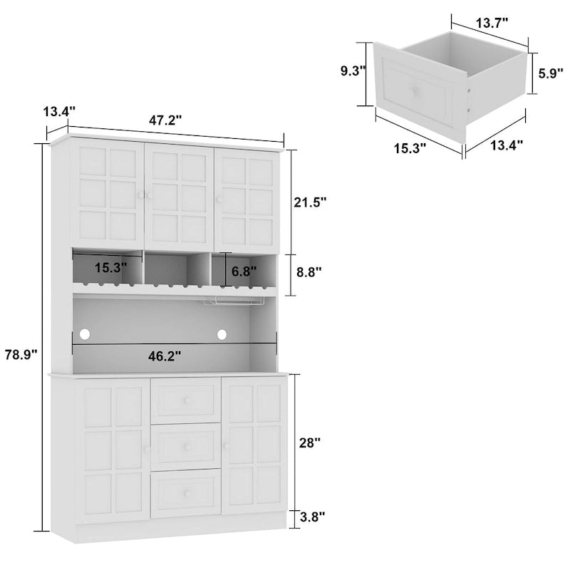 78,9 Buffet de garde-manger avec huche Meuble de rangement de cuisine autoportant