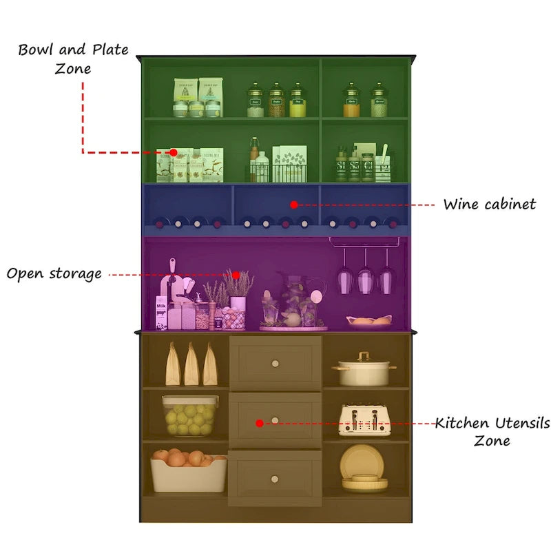 78,9 Buffet de garde-manger avec huche Meuble de rangement de cuisine autoportant