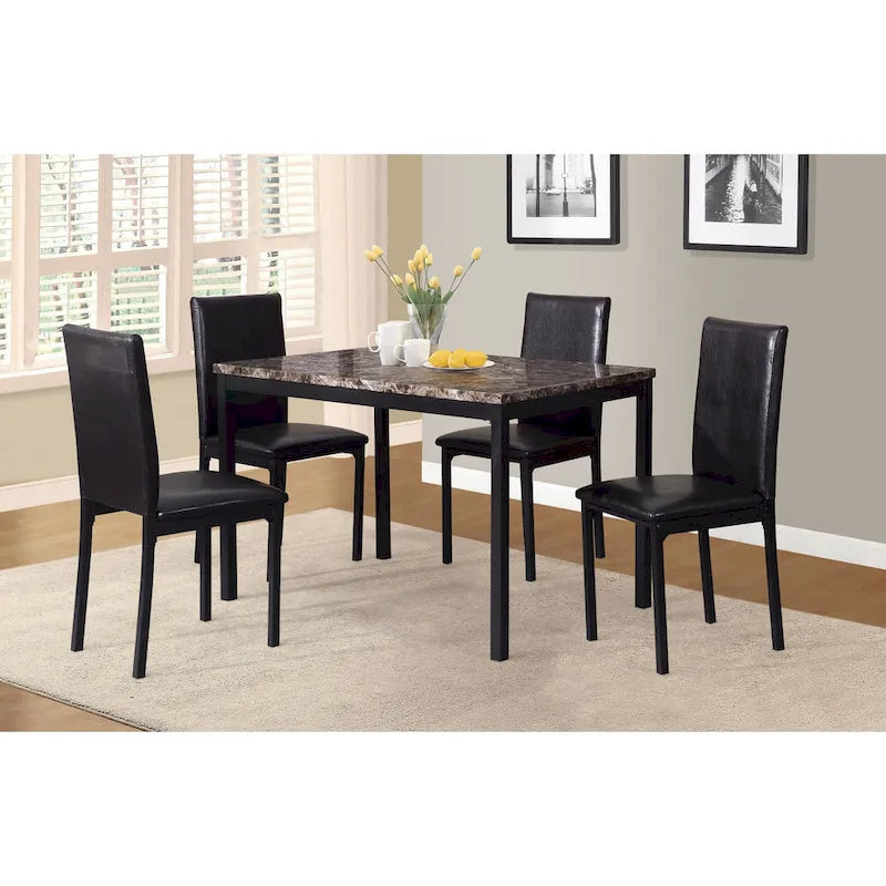 Chaises de salle à manger noires en simili cuir et métal, lot de 4