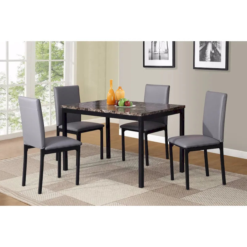Chaises de salle à manger noires en simili cuir et métal, lot de 4