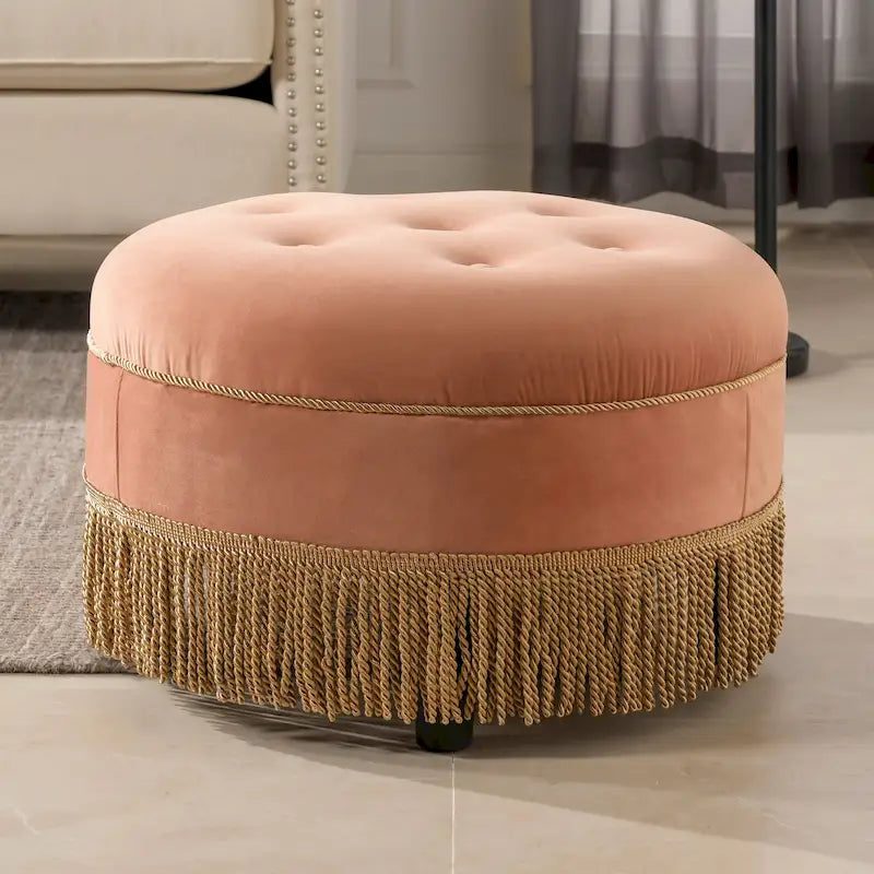Ottoman rond d'appoint capitonné