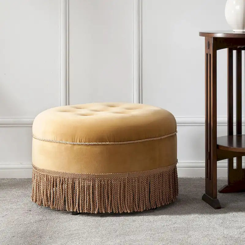 Ottoman rond d'appoint capitonné