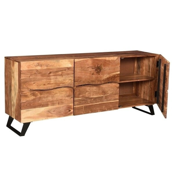 Meuble 3 portes en bois d'acacia fait main avec bord brut - N/A