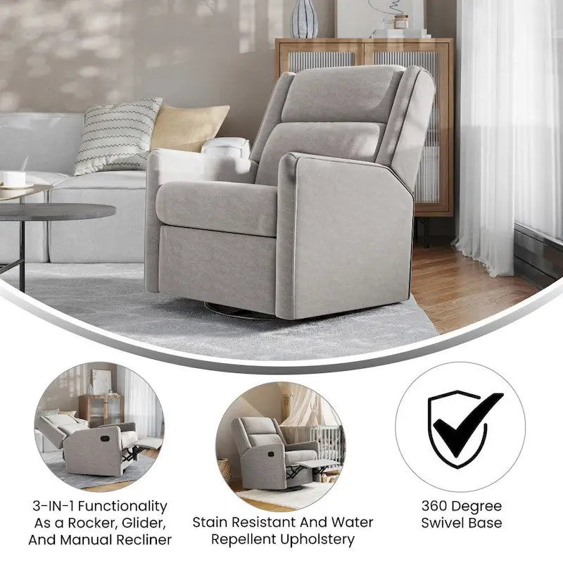 Fauteuil inclinable à bascule manuel avec fonctions pivotante et de glisse