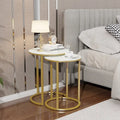 Ensemble de tables d'appoint gigognes rondes en fer et marbre - 40x55 cm et 35x50 cm