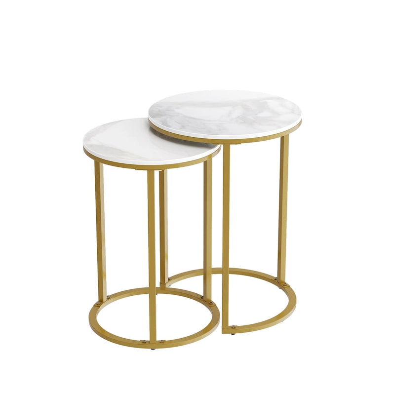 Ensemble de tables d'appoint gigognes rondes en fer et marbre - 40x55 cm et 35x50 cm