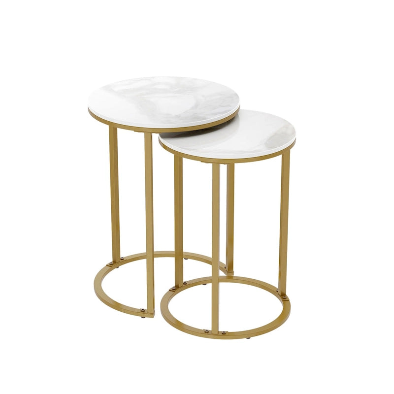 Ensemble de tables d'appoint gigognes rondes en fer et marbre - 40x55 cm et 35x50 cm