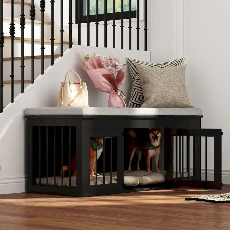 Niche Chic pour Animaux : Cage de Luxe en Bois pour Chien & Banc Designer pour la Maison - 47.2