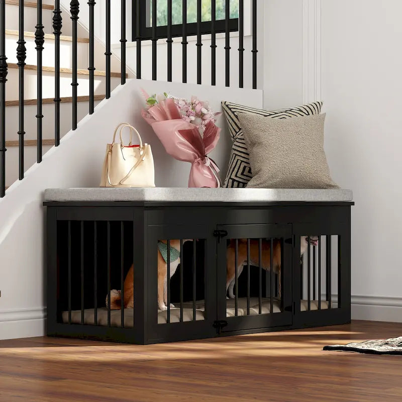 Niche Chic pour Animaux : Cage de Luxe en Bois pour Chien & Banc Designer pour la Maison - 47.2