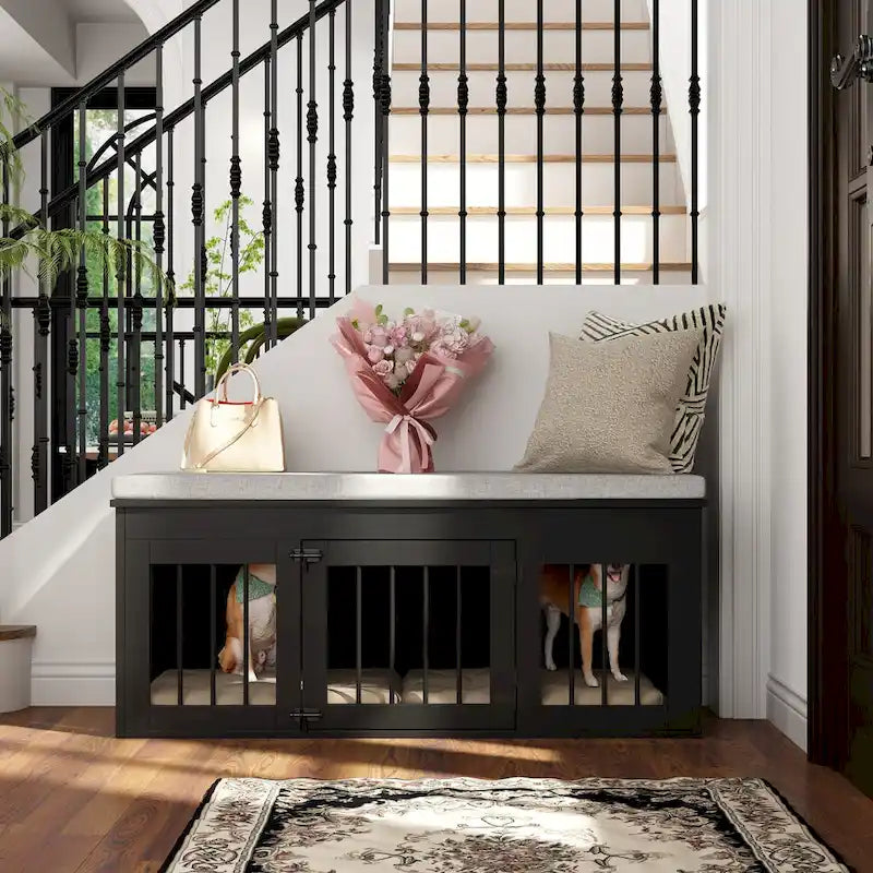 Niche Chic pour Animaux : Cage de Luxe en Bois pour Chien & Banc Designer pour la Maison - 47.2