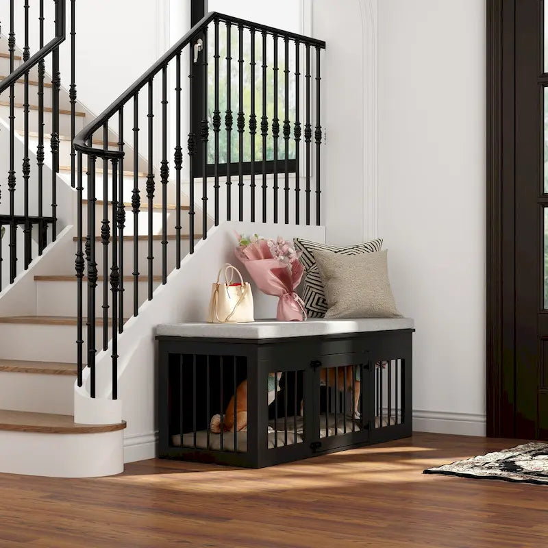 Niche Chic pour Animaux : Cage de Luxe en Bois pour Chien & Banc Designer pour la Maison - 47.2