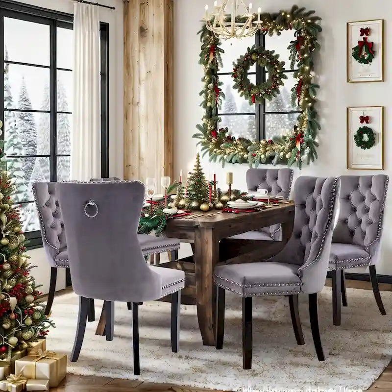 Lot de 6 chaises de salle à manger, chaises de cuisine de luxe rembourrées en velours avec dossier et assise rembourrés et pieds en bois massif - N/A