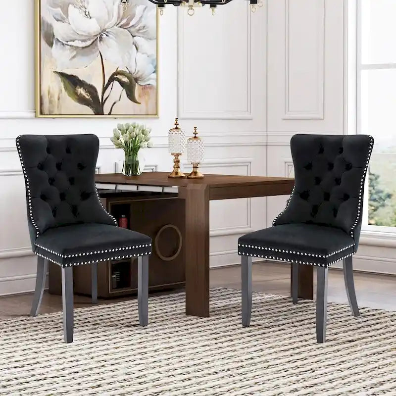 Lot de 6 chaises de salle à manger, chaises de cuisine de luxe rembourrées en velours avec dossier et assise rembourrés et pieds en bois massif - N/A