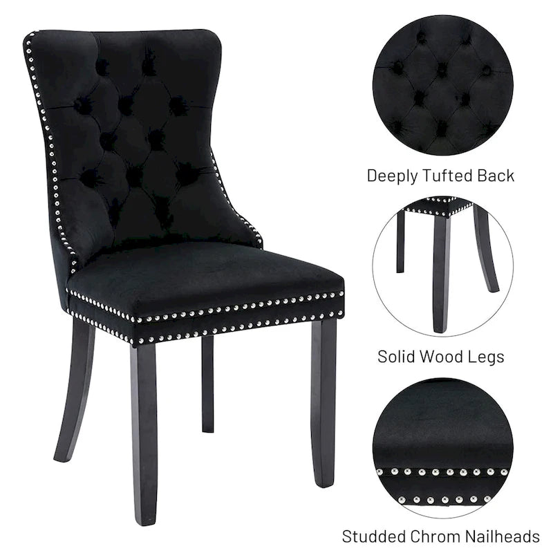 Lot de 6 chaises de salle à manger, chaises de cuisine de luxe rembourrées en velours avec dossier et assise rembourrés et pieds en bois massif - N/A