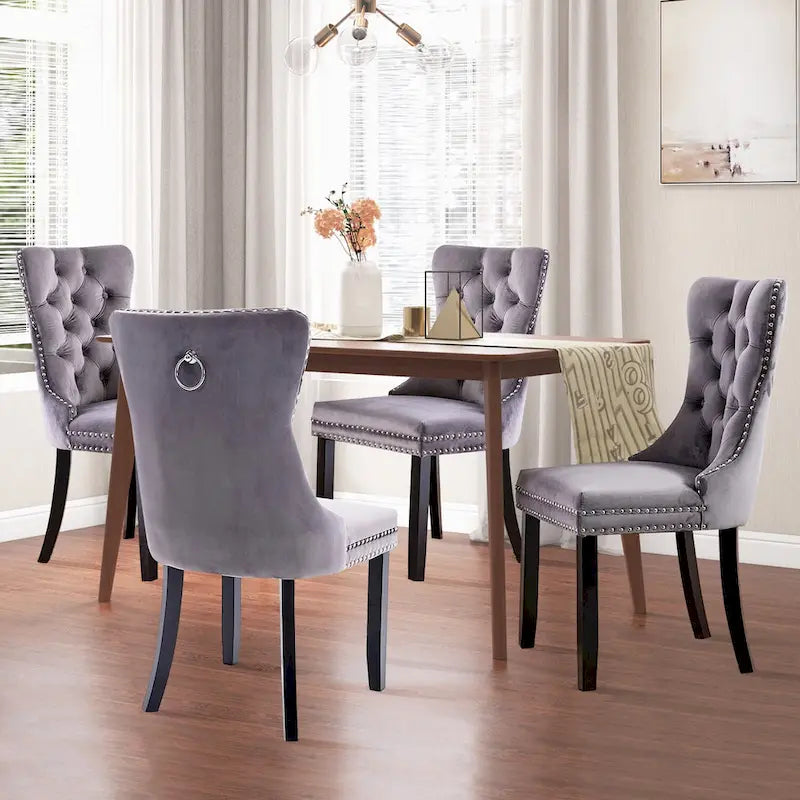 Lot de 6 chaises de salle à manger, chaises de cuisine de luxe rembourrées en velours avec dossier et assise rembourrés et pieds en bois massif - N/A