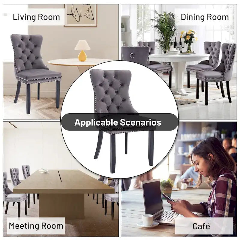 Lot de 6 chaises de salle à manger, chaises de cuisine de luxe rembourrées en velours avec dossier et assise rembourrés et pieds en bois massif - N/A