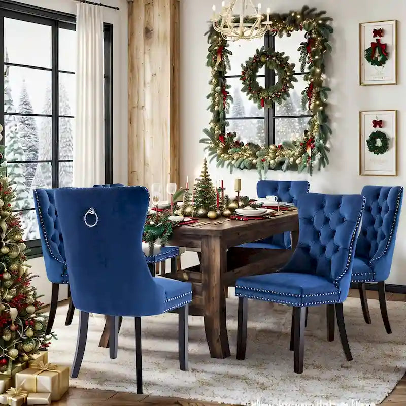 Lot de 6 chaises de salle à manger, chaises de cuisine de luxe rembourrées en velours avec dossier et assise rembourrés et pieds en bois massif - N/A