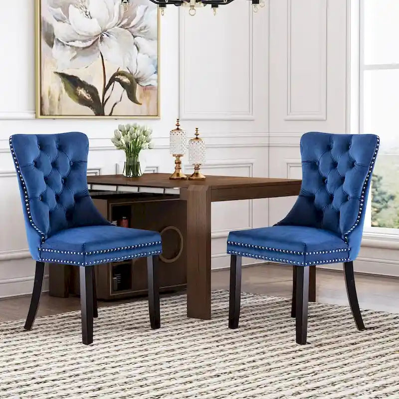 Lot de 6 chaises de salle à manger, chaises de cuisine de luxe rembourrées en velours avec dossier et assise rembourrés et pieds en bois massif - N/A