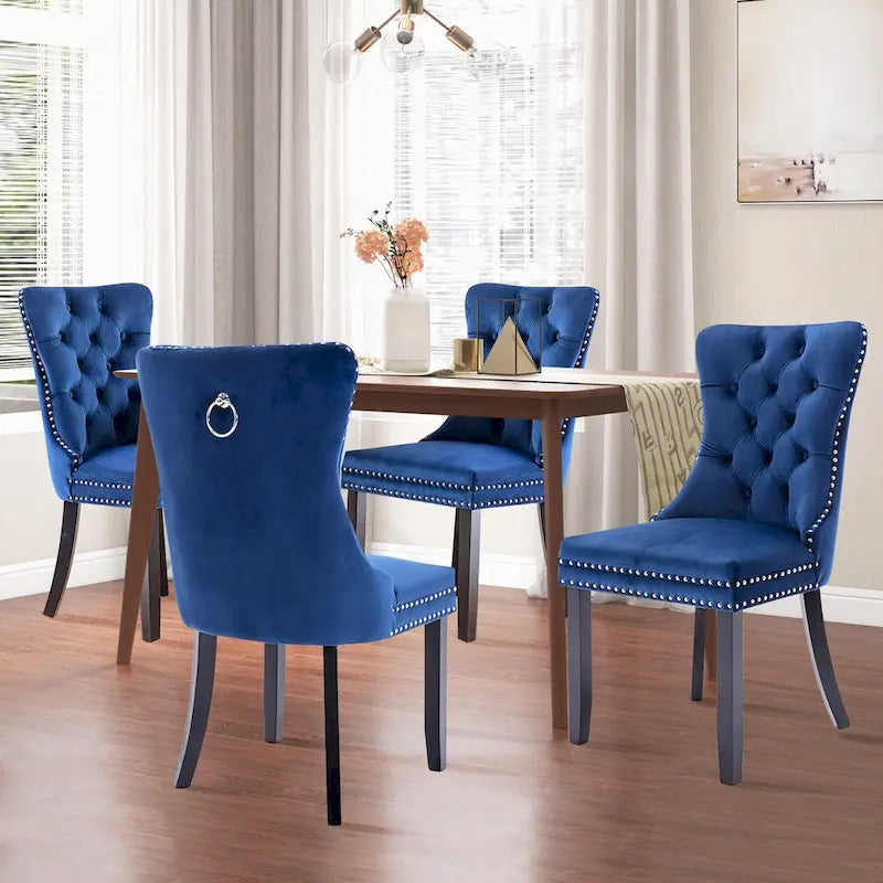 Lot de 6 chaises de salle à manger, chaises de cuisine de luxe rembourrées en velours avec dossier et assise rembourrés et pieds en bois massif - N/A