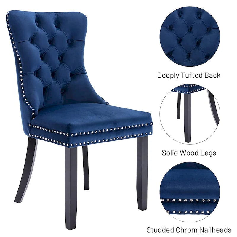 Lot de 6 chaises de salle à manger, chaises de cuisine de luxe rembourrées en velours avec dossier et assise rembourrés et pieds en bois massif - N/A