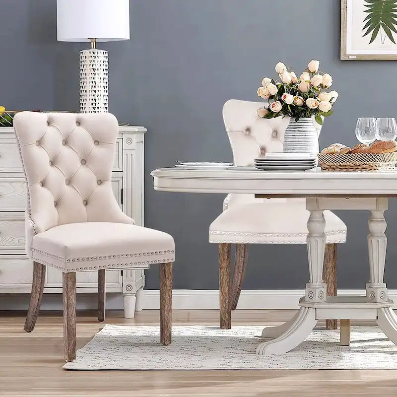Lot de 6 chaises de salle à manger, chaises de cuisine de luxe rembourrées en velours avec dossier et assise rembourrés et pieds en bois massif - N/A
