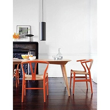 Lot de 2 chaises de salle à manger modernes oranges en bois avec dossier en Y, accoudoirs, accoudoir, siège en chanvre pour maison, restaurant, bureau, chambre, cuisine
