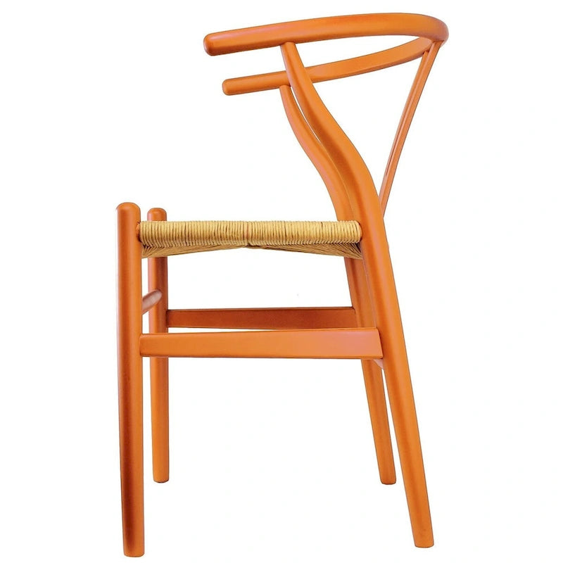 Lot de 2 chaises de salle à manger modernes oranges en bois avec dossier en Y, accoudoirs, accoudoir, siège en chanvre pour maison, restaurant, bureau, chambre, cuisine