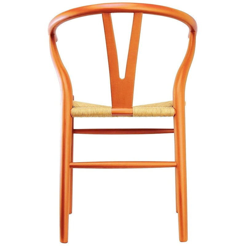 Lot de 2 chaises de salle à manger modernes oranges en bois avec dossier en Y, accoudoirs, accoudoir, siège en chanvre pour maison, restaurant, bureau, chambre, cuisine