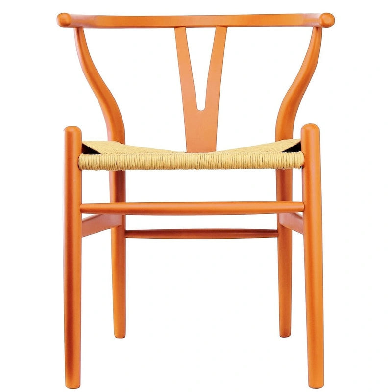 Lot de 2 chaises de salle à manger modernes oranges en bois avec dossier en Y, accoudoirs, accoudoir, siège en chanvre pour maison, restaurant, bureau, chambre, cuisine