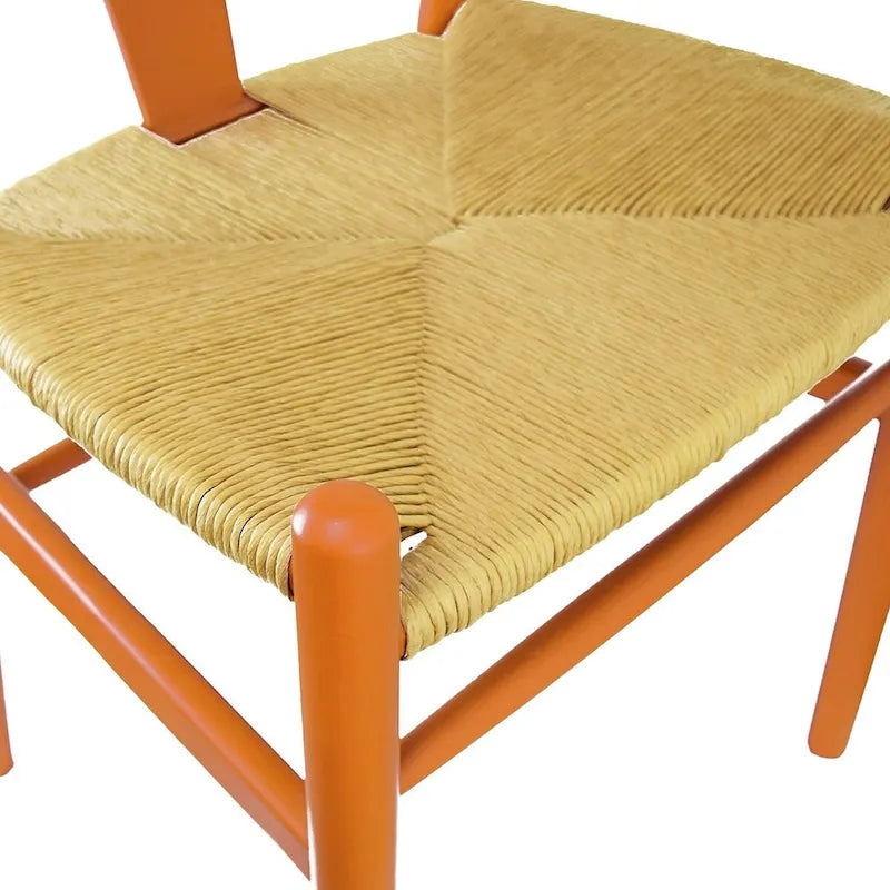 Lot de 2 chaises de salle à manger modernes oranges en bois avec dossier en Y, accoudoirs, accoudoir, siège en chanvre pour maison, restaurant, bureau, chambre, cuisine