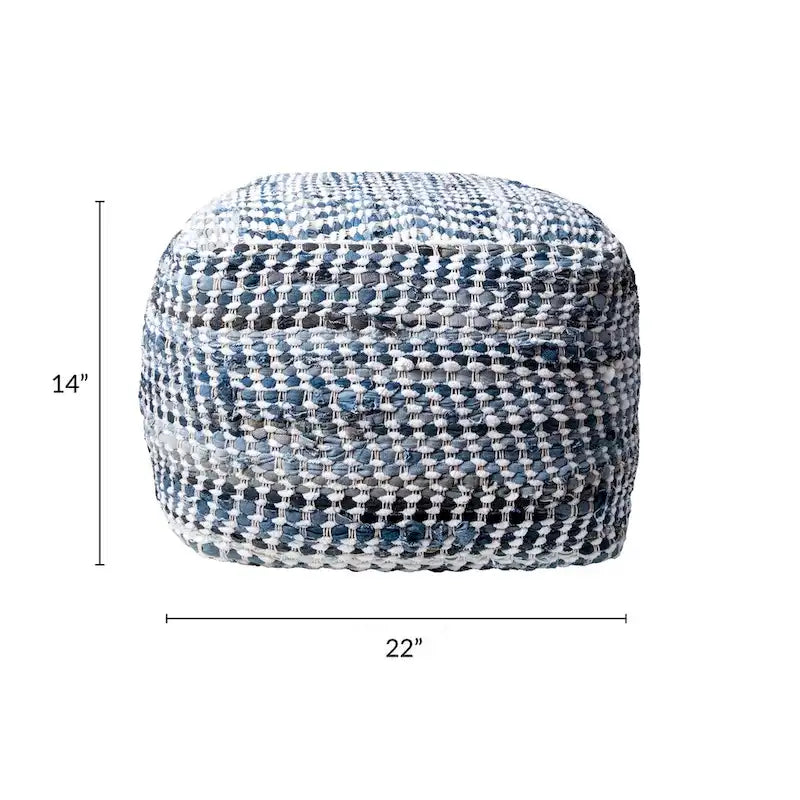 Pouf ottoman artisanal en denim texturé