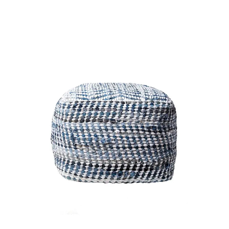Pouf ottoman artisanal en denim texturé