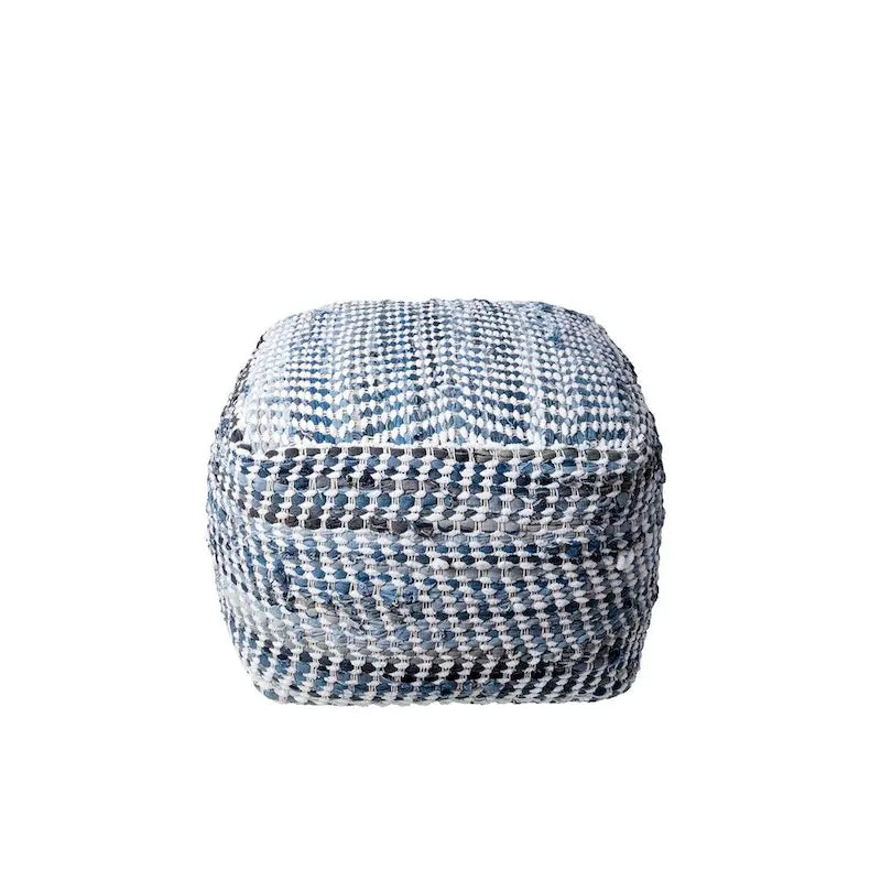 Pouf ottoman artisanal en denim texturé