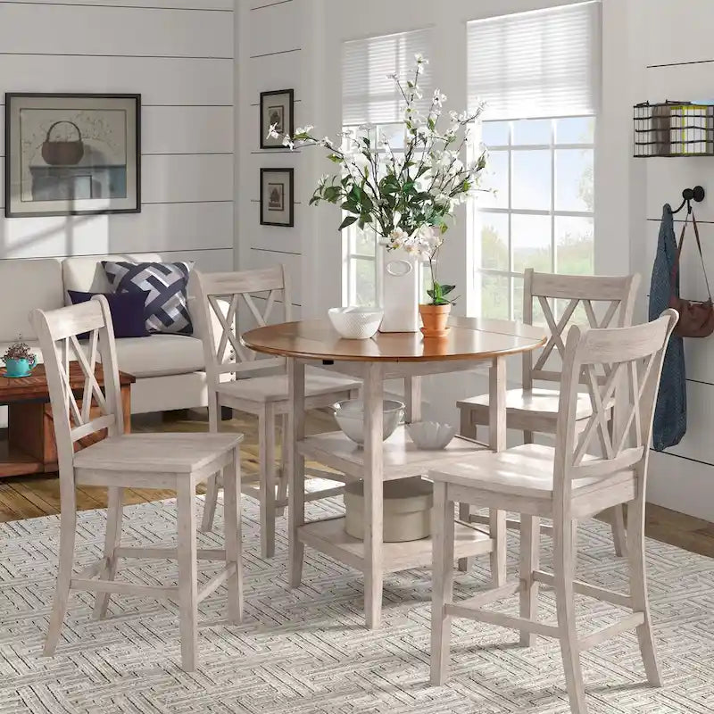 Chaises de comptoir en bois à dossier en X (lot de 2)