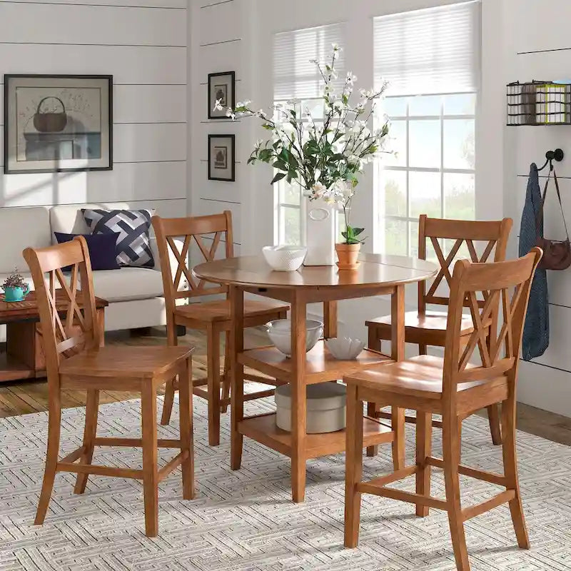 Chaises de comptoir en bois à dossier en X (lot de 2)
