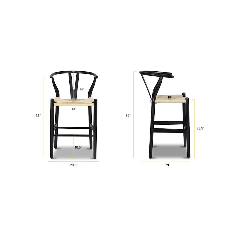 Tabouret de comptoir, hauteur d'assise 23,5 po - Bois massif avec assise tressée