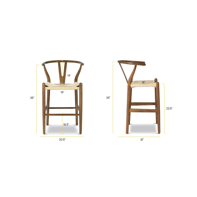 Tabouret de comptoir, hauteur d'assise 23,5 po - Bois massif avec assise tressée