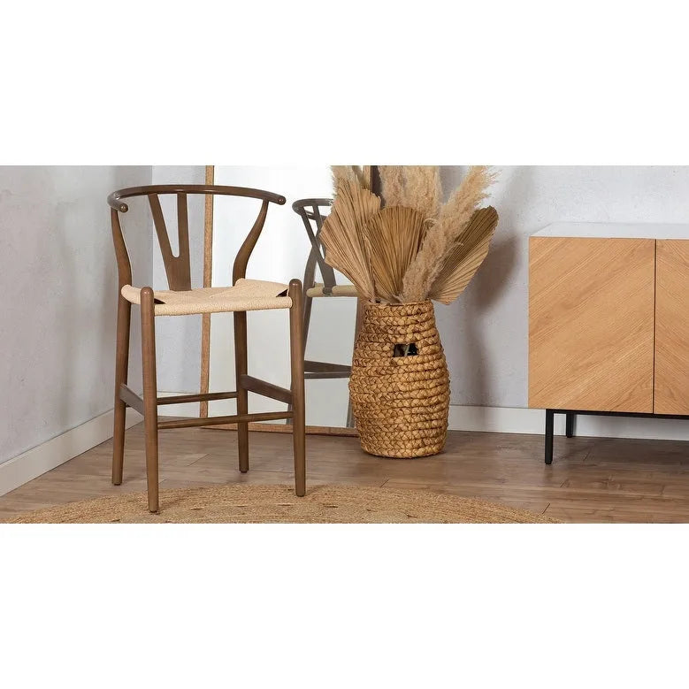 Tabouret de comptoir, hauteur d'assise 23,5 po - Bois massif avec assise tressée