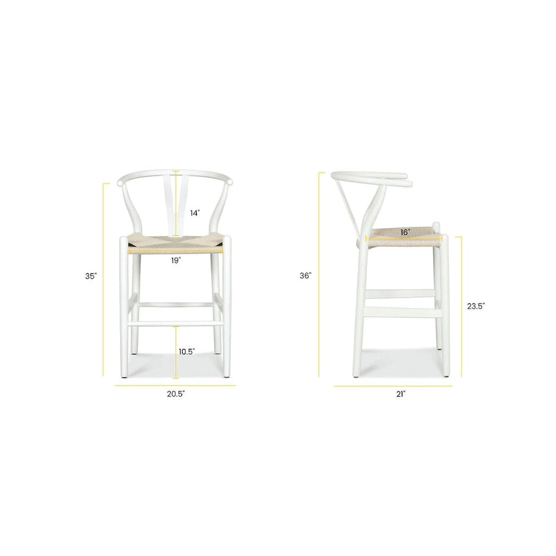 Tabouret de comptoir, hauteur d'assise 23,5 po - Bois massif avec assise tressée