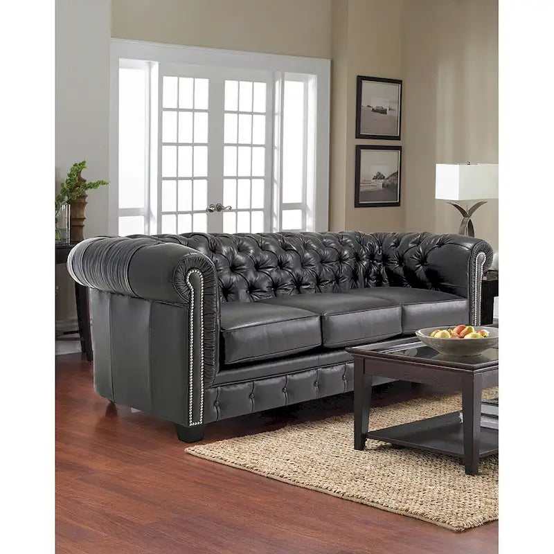 Canapé Chesterfield capitonné en cuir italien noir