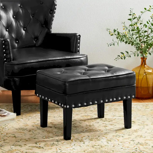 Repose-pieds ottoman touffeté en cuir PU, style Mid-century, 22W