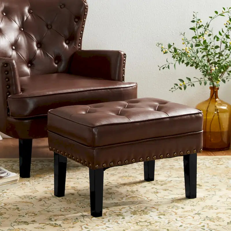 Repose-pieds ottoman touffeté en cuir PU, style Mid-century, 22W