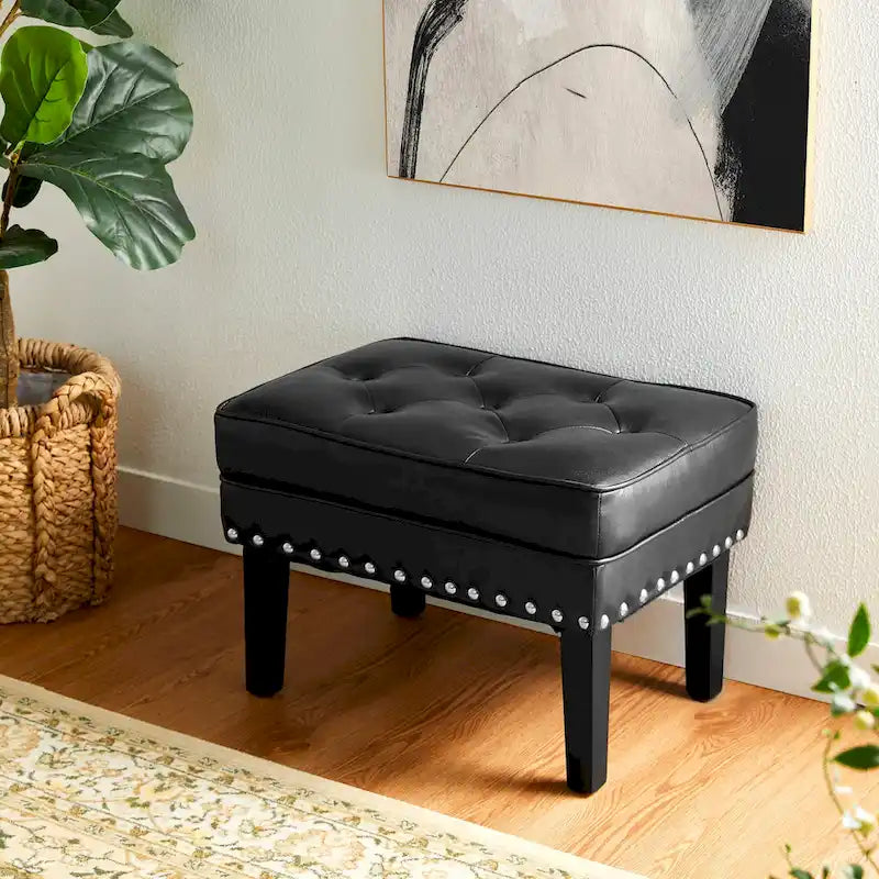 Repose-pieds ottoman touffeté en cuir PU, style Mid-century, 22W